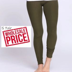 NEW Women 5 Pair OS Olive Green Leggings WHOLESALE